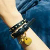 Vintage Gold Farbe Steam Punk Hip-Hop Design Schmuck Sukll Schwarz Leder Armband Big Armreif Choker Schraubverschluss Heißer Marke Schmuck Q0717