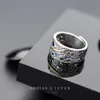 925スターリングシルバーレトロ幾何学模様の魅力のパターンの魅力の指輪のためのフリーサイズパンクスタイルファインジュエリーギフト210707