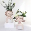 VILEAD Resin Cute Girl Vase Ins Fairy Garden Flower Pot Head Interior Home Decoration Desktop Bonsai Potted Living Room Decor