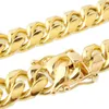 Rostfritt stål smycken 18k guldpläterad högpolerad Miami kubansk länk Halsband Män Punk 15mm Curb Chain Double Safety Clasp 18Inch-30INCH H1027