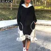 Casual klänning för kvinnor som sysar bronzingduk Ruffled Hooded Fashion Färg Matchande Pocket Kobieta Sukienka 210515