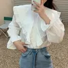 Ezgaga Streetwear femmes Blouse coréen Chic à volants manches longues évasées solide lâche basique dames chemises blanches décontracté Blusas 210430