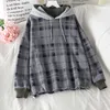 Women Fleece Hoodies Sweatshirt Winter Plaid Pirnted Cotton Hooded Casual Loose Pullover Oversize Jacket 210910