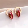 Crystal Earrings Rose Gold Fashion Titanium stalen dubbele kronkelende Romeinse digitale oorbellen vrouwelijke geschenk sieraden.
