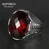 Bagues en argent sterling 925 pur pur avec pierre de zircon de couleur rouge, mariage à facettes pour hommes, bijoux turcs vintage 211217