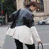 Coréen Hit Couleur PU Veste en cuir pour femmes crantée à manches longues Patchwork Casual Blazers Femme Mode Automne 210524