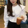 Neploe Women Blouse Solid Elegant All-match Tops Spring Korean Big Lapel Single Breasted Shirt Loose Lantern Sleeve Blusas Mujer 210422