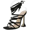 11cm Gladiator Sandales High Heels Shoes Fall Street Look femelles Square Head Open Toe Clip-on Vaftappy Shoe