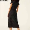 Vintage Black Dot Print vestidos France Wrap Midi Dress Fashion Bottoni laterali legati intorno alla vita delle donne 210520