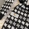 women elegant geometric pattern knit dress fashion autumn long sleeve buttons slim pencil vintage work es 210603