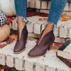 2021 New Winter Women Boots V Cutout Ankel Boots Stacked Heel Booties Fahsion Chelsea Boots PU Botas Zapatos Mujer Storlek 35-43 Y1105