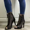 Sandales de gladiateur à lacets pour femmes, chaussures de danse à talons Sexy de haute qualité, bout ouvert, noires, chaussures de danse d'été, grande taille 47, 2022