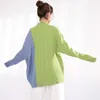 [EAM] Gray Blue Irregular Knitting Sweater Loose Turtleneck Long Sleeve Women Pullovers Fashion Autumn Winter 1Y21906 211011