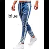 Mens kläder kläder dropp leverans 2021 sommar hip hop blå smal passform byxor med för män sida stripe pocket jeans penna pantalones1 e0wjc