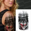 Tatouages temporaires imperméables pour hommes et femmes tatouage forêt tatouage wolf autocollant noir