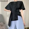 Mozuleva女性の夏不規則なTシャツの底打ち台車のファッショナブルな韓国風レースアップレディールーズレーシングショートトップ210623