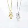 Pendentif Colliers Mignon Robot Femmes Collier Collier Simple Couleur Argent Strass Clavicule Bijoux Accessoires De Mode Cadeaux