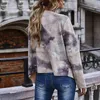 Mode Gedruckt Frauen Wildleder Mantel Asymmetrische Drehen-unten Kragen Weibliche Herbst Winter Jacke W244 210526