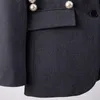 [Deat] pérola decoração silhueta cinza terno de comprimento médio único casaco breasted mulheres nova moda maré spriong gx39 210428