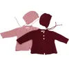 Cardigan per capispalla lavorato a maglia per neonate Cappotto in maglia primaverile + berretto 2 pezzi Giacche Lana per bambini 210429