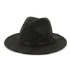 Alta Qualidade Moda Mulheres de Lã Sentia Jazz Fedora Chapéus Cinto Fivela Decoração Unisex Brim Grande Panama Party Homens Casamento Cap