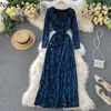 Neploe Sequined Bling Women Dresses Spring 2021 Elegant V Neck Long Sleeve Vestidos Fashion Sashes Slim Waist Party Dress 80508 Y0823