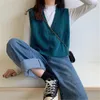 Moda Outono Casual Casual Match Sweater Sweater Oversized Colete Mulheres V Neck Torção Curta Knit Chique Tops 210520