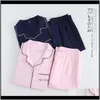 Intimo donna Abbigliamento 100% cotone Pigiama Donna Pigiama Imposta coppia Primavera manica lunga Sleepwear Vneck Femme Lounge Pijama Mu