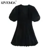 Women Chic Fashion Loose-fitting Short Sleeves Velvet Mini Dress V Neck Side Zipper Female Dresses Mujer 210420