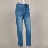 Kvinnors Blue High Waist Pencil Jeans Slim Button Fickor Ladies Denim Byxor Vår Vintage Streetwear Trouser Kvinna Bottom 210922