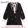 Yitimucung Sequins Bow Robes Femmes Solide Rouge Rouge Sans manches longues manches longues à la taille haute Vintage Vêtements Vêtements Bureau Dame 210601