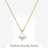 Eleshe 925 Sterling Silver för kvinnor Fresh Pearl Pendant Halsband med 18K guldpläterad länkkedja smycken bröllopsgåva