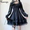 Japanese Lolita Plus Size 4XL Princess Black Mini Dress Women High Waist Gothic Puff Sleeve Lace Ruffles Party es 210421
