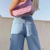 Mulheres 90s y2k patchwork largo perna mãe jeans grandes bolso cargo calças vintage mopping casual streetwear namorado denim 211129