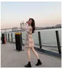 Autunno Donna Vintage Fashion Plaid Cintura a maniche lunghe in maglia Mini abito coreano Tunica Patchwork Camicia monopetto 210513