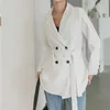 AelegantMis Koreańska Solidna Kurtka Blazer Kobiety Z Pas Casual Office Lady Kieszenie Garnitur Płaskanie Luźne Business Blazers Outerwear OL 210607