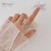 Lovely Starfish Blue Shell Round Zircon 925 Sterling Silver Opening Finger Ring för Kvinnor Enkel Party Fine Smycken 210707