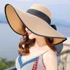 Été paille visière chapeau large bord Protection UV plage femmes chapeaux de soleil disquette ombre nœud papillon pliant Panama casquette