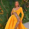 2021 jaune sirène robes de soirée dentelle pailletée transparente longue formelle robes de bal surjupe tapis rouge robe robe taille personnalisée