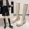 Knee High Boots For Women Autumn New Fashion Ladies Ankle Boots Thick Heels Platform Female Shoes Slip On Balck White Long Boots Y1125