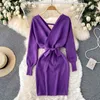 SINGREINY Automne Hiver Robe Pull Femmes À Manches Longues Col En V Élastique Robe Slim Mode Coréenne Streetwear Robe Courte Tricotée Y220214