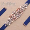 Düğün Sashes Missrdress Rhinestones Kemer İnciler Leke Gelin Gül Gül Altın Kristal Kanat Akşam elbise JK849 için