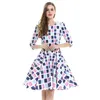캐주얼 드레스 크기 S-4XL 여름 숙녀 긴 소매 격자 무늬 꽃 프린트 여자 드레스 새시 여성 패션 2021 우아한 스윙