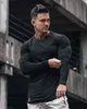 2021 Nouveaux hommes manches longues élasticité serré coton t-shirts homme décontracté gymnase fitness bodybuilding jogger vêtements plus taille m-2xxl g1222