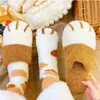 [Free Sock] Super Cute Cat Paw Women Fur Slipers Winter House Bedroom Keep Warm Plush Shoes Non-slip Indoor Women Furry Slippers Y1120