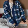 Ladies Cardigans Long Sleeve Knitted Argyle Sweater Women Korean Pink Vest Sweaters Female Jumpers Cardigan Jacket with Buttons 211109