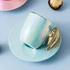 Nordique porcelaine or ange aile avec soucoupe coloré en céramique café tasse à thé ensemble nouveau décor à la maison luxe mariage anniversaire cadeau