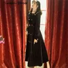 Vår sammet klänning för kvinna pärla knapp svart solid vintage eleganta klänningar kvinnlig höst vinter vestidos 210603