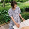 Coreano Chique Verão Retro Esboço Imprimir Vestido Casual Redondo Pescoço Solto Bolha Sleeve Mulheres Rufles Pintado à Mão 210429