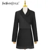 TWOTWINSTYLE Patchwork Striped Blazer For Women Notched Long Sleeve Tunic Casual Blazers Female Fashion Clothing 210517